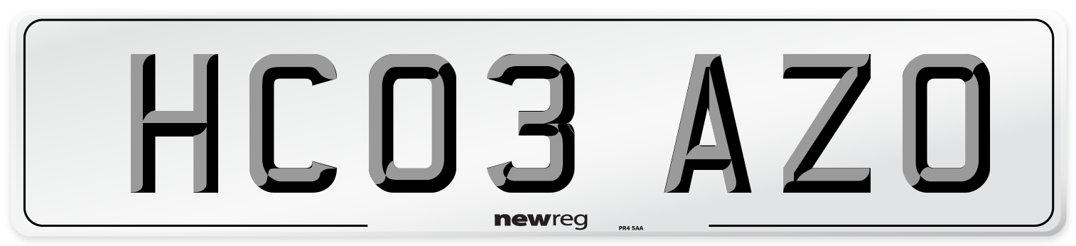 HC03 AZO Number Plate from New Reg